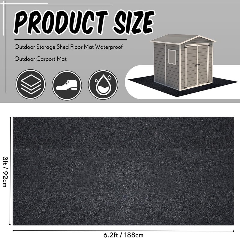 Haull Outdoor Storage Shed Floor Moat Waterproof Outdoor Carport Mat Thickened Soft Patio Furniture Pad Washable with Non Slip Backing, Storage Shed Not Included(6 x 3 ft) - Image 2